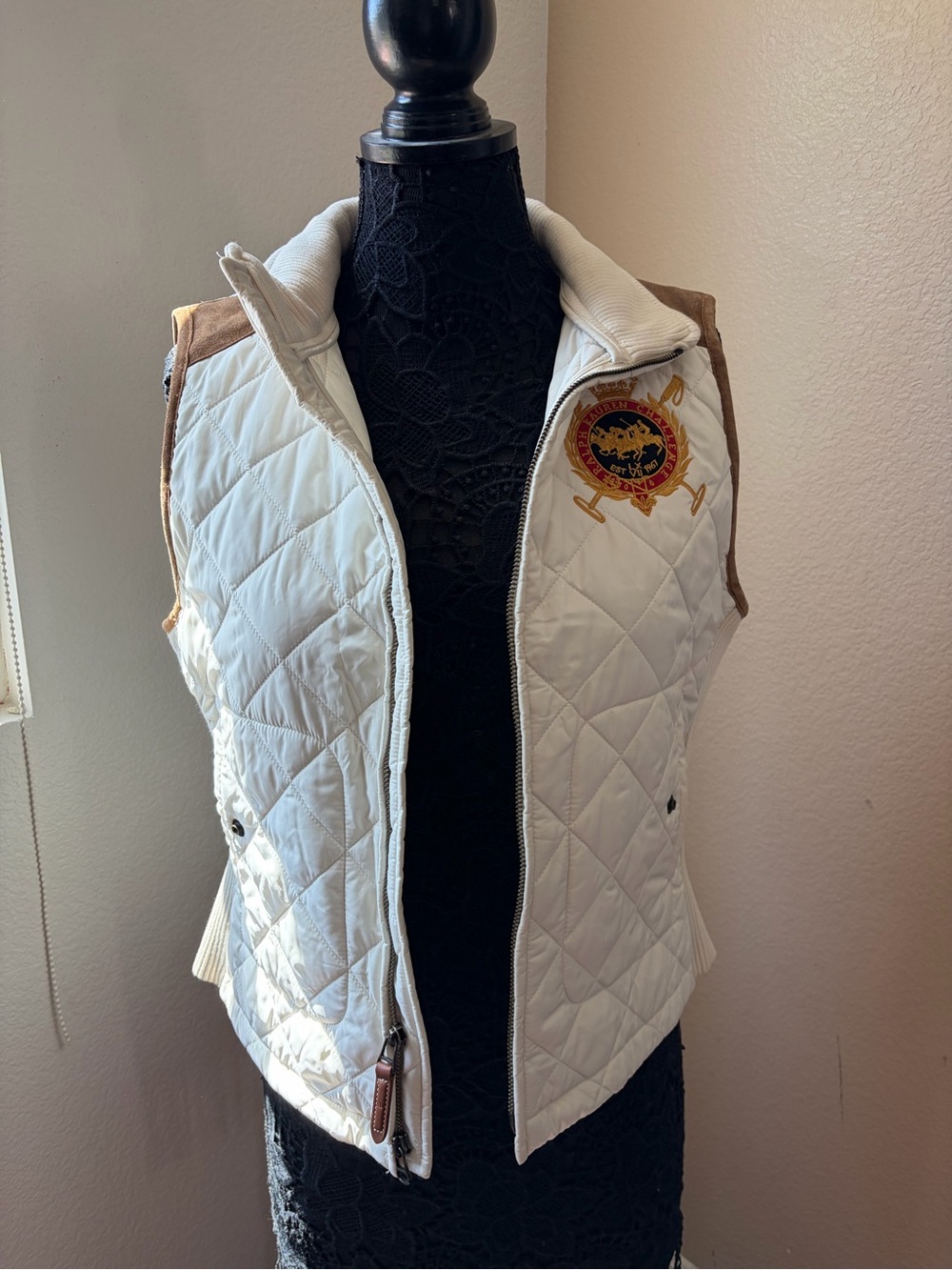 Ralph Lauren Cream Quilted Vest with Embroidered Crest